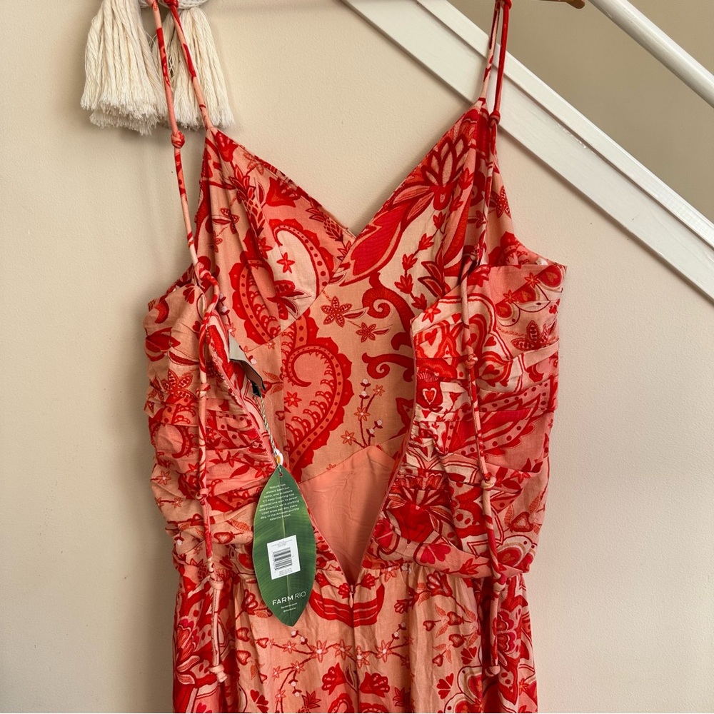FARM RIO Jaipur Paisley Crossover Linen Blend Maxi Sundress Red Orange Sze L NWT - Picture 12 of 16